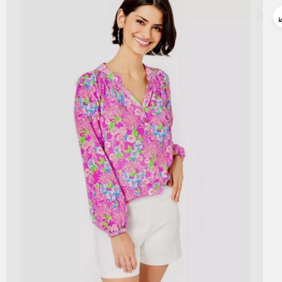 NWT Lilly Pulitzer Elsa Silk Blouse Top Amethyst Moms the World Size XL - Picture 1 of 8
